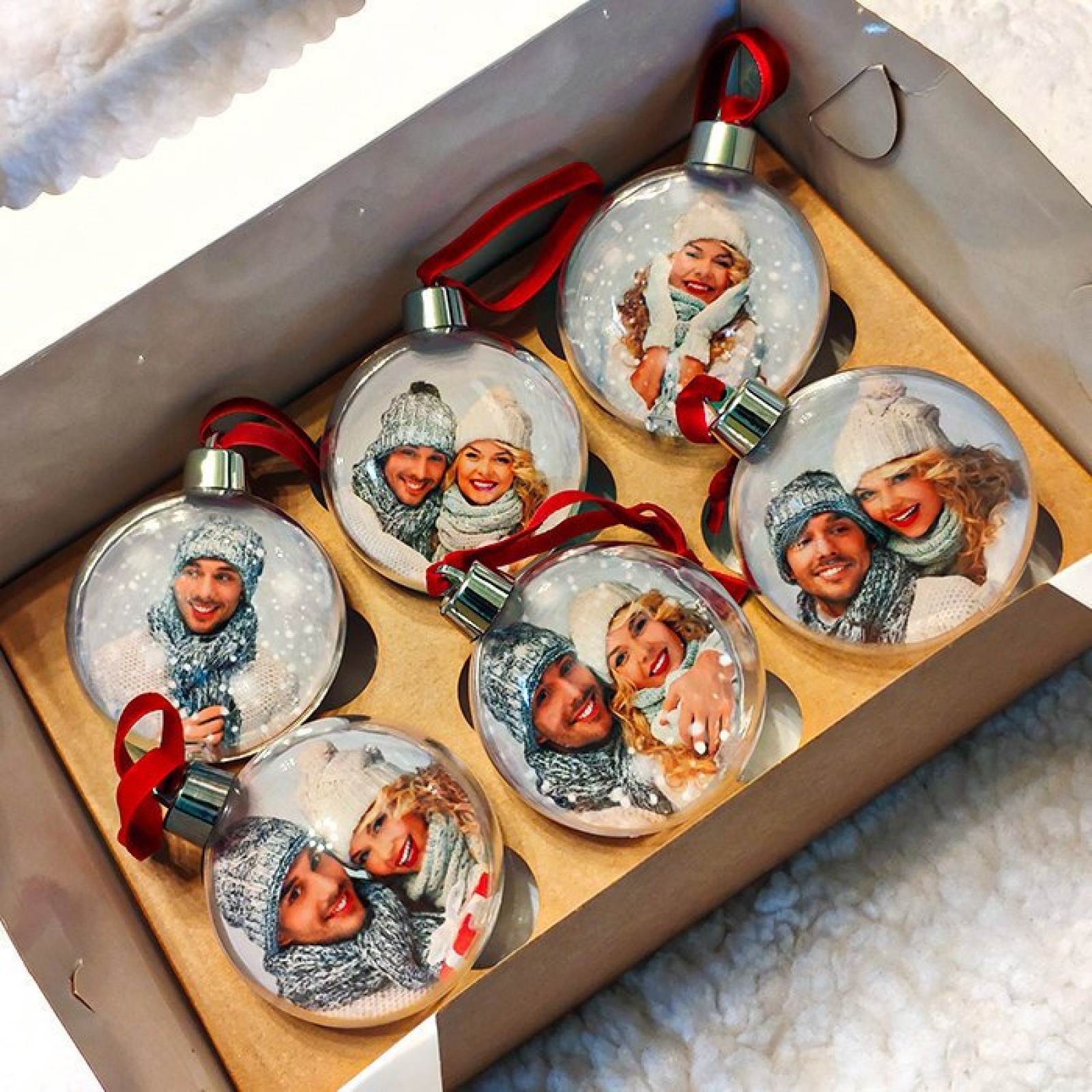 Новогодние шары с фото 6 шт.